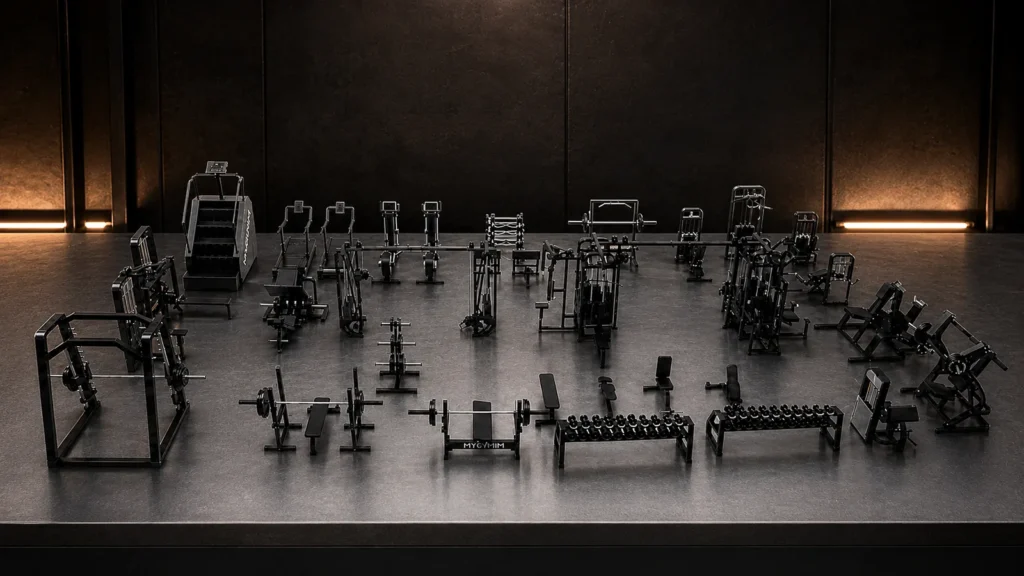MINIGYM full product lineup in a miniature gym scene